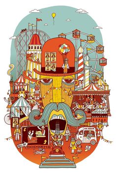 Fairground #allan #deas #carnival #fairground #funfair #retro #illustration #face #moustache