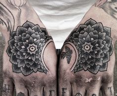 Tattooing by Mike Adams | three things i love: tattooing hands, geometric... #mandala #adams #mike #geometric #tattoo #flowers