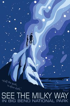 National Parks Milky Way Posters #sky #cliff #illustration #stars #poster #blue