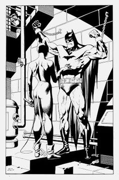 Kevin Nowlan: Batman & Catwoman pin-up #dc #white #restrained #robin #catwoman #black #batman #illustration #and #comics #sex #bondage