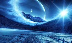 Fantasy Planet Winter Night Mountains Road Wallpaper Hd For Desktop – WallpapersBae