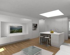 Open plan beach house with minimalist interior #interior #abstract #white #modern #design #home #island #kitchen #paintings #minimalist
