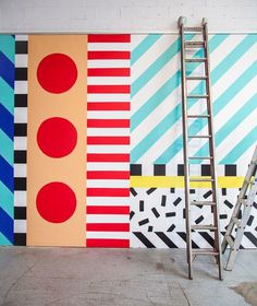 Dot stripe slash block and sprinkle. The gallerywalls at Koskela are looking so vibrant and fun after Camille Walala worked her magic on th