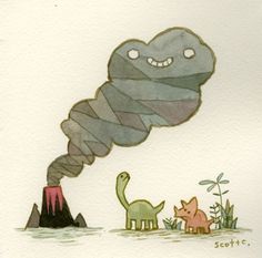 PyramidCar!: Tender Times Recap! #smoke #illustration #volcano #cute #dinosaurs #watercolour