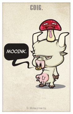 Coig by hellocloud88 | Shadowness #mushroom #coig #pig #cow #comic #illustration #cartoon