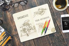 A simple, clean and elegant sketchbook & notebook mockups perfect to showcase your awesome drawing and illustration skills, your logos, badg