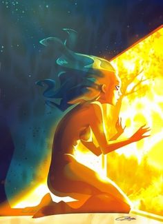 Digital Paintings & Illustrations on the Behance Network #water #nude #women #illustration #digital #fire #painting #female