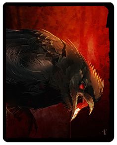 Raven #red #texture #bird #feathers #screech #illustration #eye #art #fierce #raven