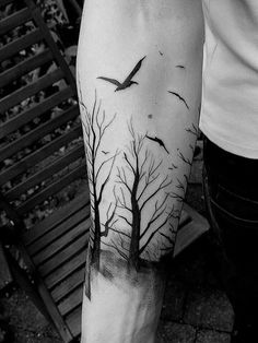 Discover 45 stunning black-and-white forest tattoo designs, perfect for nature lovers seeking unique body art inspiration.