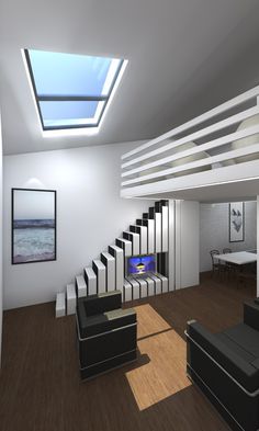 AS House #interior #white #steep #design #minimal #studio #stair #skylight