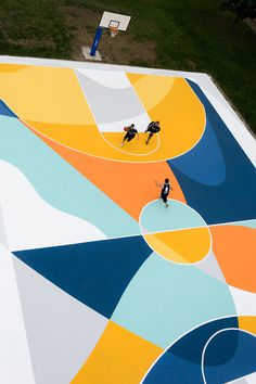 gue turns a #basketball court in #italy into a labyrinth of #lines and colors
