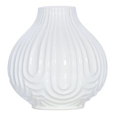 Ridge White Ceramic Teardrop Vase, 20 cm