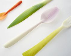 Graft: Disposable Tableware That Looks Like Vegetables #carrot #spoon #onion #tableware #pore #knife #fork