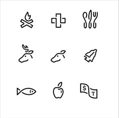 SUMMER CAMP icons #aid #first #icon #fish #head #camp #fire #arrow #utensil