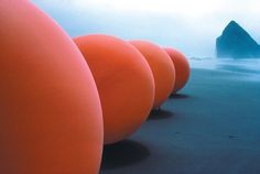 Five Orange Spheres | Colossal #stuart #spheres #williams #installation #photography #art #oregon