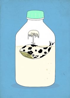 Fountain of Milk Art Print by Calvin Wu | Society6 #digital #illustration #humor #animals