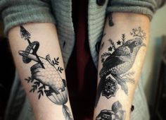 My wrists, by the talented Stefan Sinclair of Two Hands TattooÂ in Auckland. There is a little of Bugsys rose showing, and a tiny foot of m #tattoo