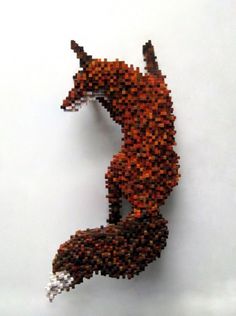 Trophy Heads of Animals, Rendered in 8-bit - DesignTAXI.com #sculpture #fox #bit #wood #animals