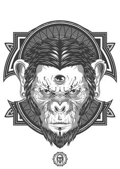 Thiago Mendonça - Three-Eyed Monkey #white #eyes #design #chimp #black #monkey #eye #illustration #and #three #face