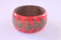 Deep Coral Stained Wood Bangle S XL #jewelry #bracelet