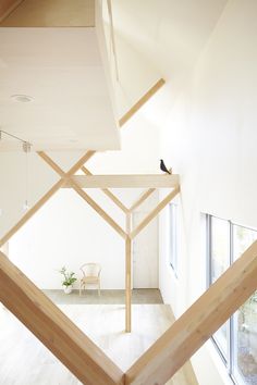 House H for a family ... Hiroyuki Shinozaki Architects #interior #house #beams #space #bird #home #wood #architecture #angles #crow #light