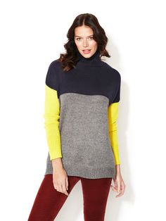 525 America Color Block Turtleneck Sweater #fashion #block #color #sweater