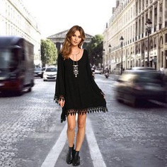 Fashiontage - Black O-Neck Full Sleeve Above Knee Casual Dress - 842043129917