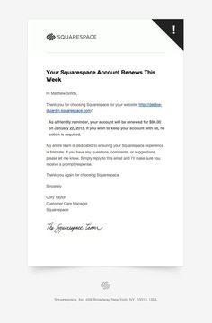 Squarespace announcement email #email #ux