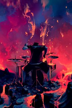Illustration/Painting/Drawing inspiration #red #drums #lava #music #blue