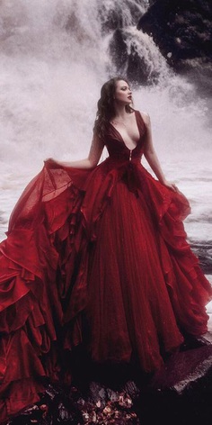 gothic wedding dresses a line deep v neckline red malyarova olga