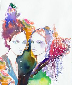 Galliano's Girls #watercolor #colors #woman #nature