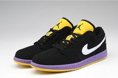 New Sports Sneakers LA Lakers Nike Air Jordan 1 Low Phat Championship Pack - Black On Sale #fashion