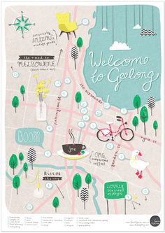 Image of 'Welcome To Geelong' Illustrated Map Poster A2 #illustration #maps