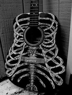 www.RockTheFOut.com skeleton guitar, rock, metal, heavy metal, art, illustration, decoration, decorated, custom, hand made, acoustic, design