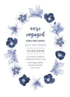 Blue Floral - Engagement Invitations #paperlust #engagement #invitations #engagementcards #engagementinvitation #design #floral #blue #digi