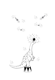 illustrations forÂ twisty parallel universe #universe #circus #twisty #illustration #dinosaur #parallel #bw #moon