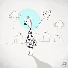 Lonelypeopleart :: drawing diary for lonely people, walk with my kite… ... #illustration #giraffe #lonelypeopleart #animals