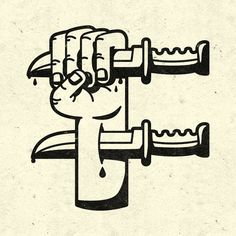 Justin Pervorse letter f with knifes #illustration #lettering #knife #typography