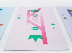 All work and no play ... on the Behance Network #minimalistic #pink #deck #design #graphic #playing #queen #hearts #cards #green