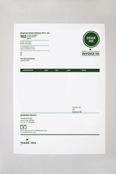 Design Work Life » Daniel Ting Chong: Dear Me Brasserie Identity #invoice #dear #branding #stationary #me #identity #minimal #rules #logo #green