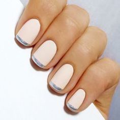 White French nails with silver stripe tips