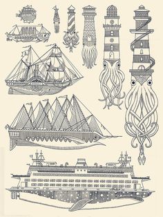 generallynautical:kylermartz:Whaleboats II Screenprint.2012.Kyler MartzLove it.Clever and beautiful prints by Kyler Martz. #illustration #sea #creature #nautical