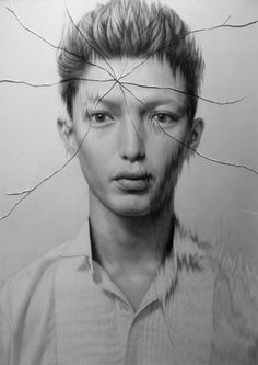 taisuke mohri: cracked portraits #white #drawing #black #and #cracked #pencil
