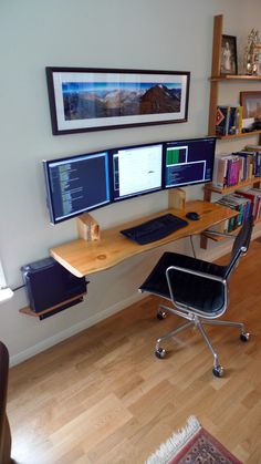 Hanging desk and computer monitors