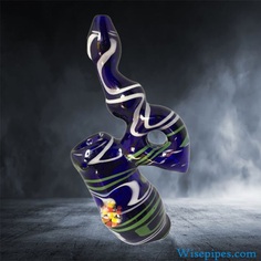 Wholesale Glass Bubbler - Blue, White, and Green created by Wisepipes.com - There is not a more affordable or higher quality bubbler than this one. We pride ourselves in offering the most competitive prices for the top quality glass your customer are looking for. Make sure you stop by our website soon so catch up on all of our new releases!