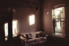 photo #interior #brick #sofa #couch #pillows #light