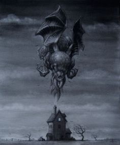 this isn't happiness™ (Country Life), Peteski #clouds #house #horror #floating #illustration #demon #storm