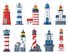 Flat Lighthouses and Sea Guide Lights Set