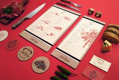 TRES QUINCE on Behance #business #card #menu #print #coasters #notebook #knife