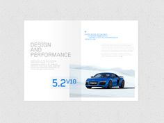 Audi R8 Brochure // D&P spread #swiss #automotive #print #type #sports #brochure #audi #blue #layout #car #editorial #magazine